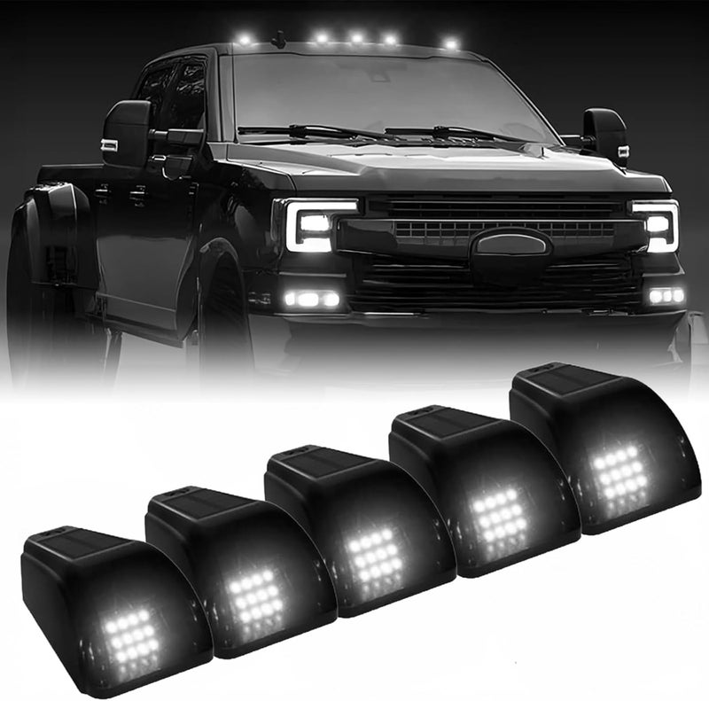 ALDST Solar Wireless No Drill Cab Lights for Truck Roof, IP67 Waterproof 5PCS, Solar-Powered Truck Cab Lights with Auto Sensor Luces para Techo de Carro (White) - Image 1